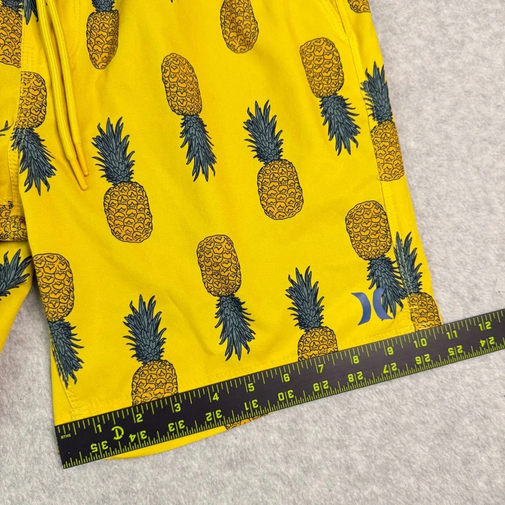Hurley Mens Yellow Pineapple Print Board Shorts Swim Trunks Sz Medium 7in Inseam